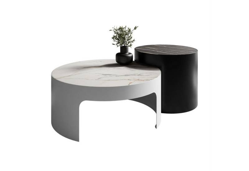 Lookway Couchtisch GAYA mit Marmorplatte (2er Set), Durchmesser: ⌀75,5 cm und ⌀50,5 cm von Lookway