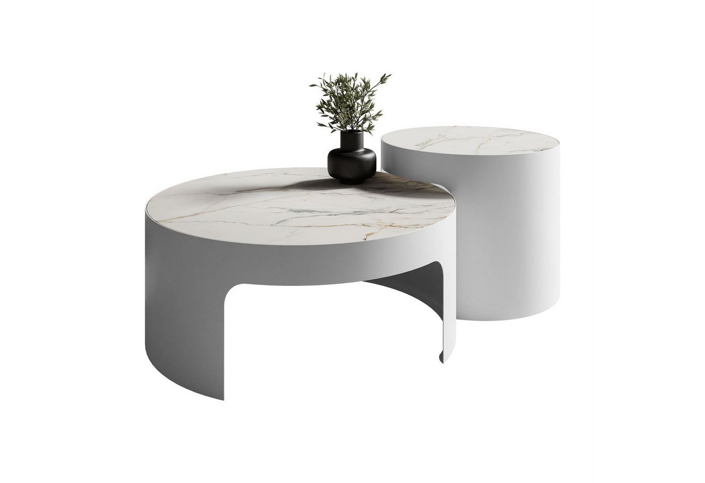 Lookway Couchtisch GAYA mit Marmorplatte (2er Set), Durchmesser: ⌀75,5 cm und ⌀50,5 cm von Lookway