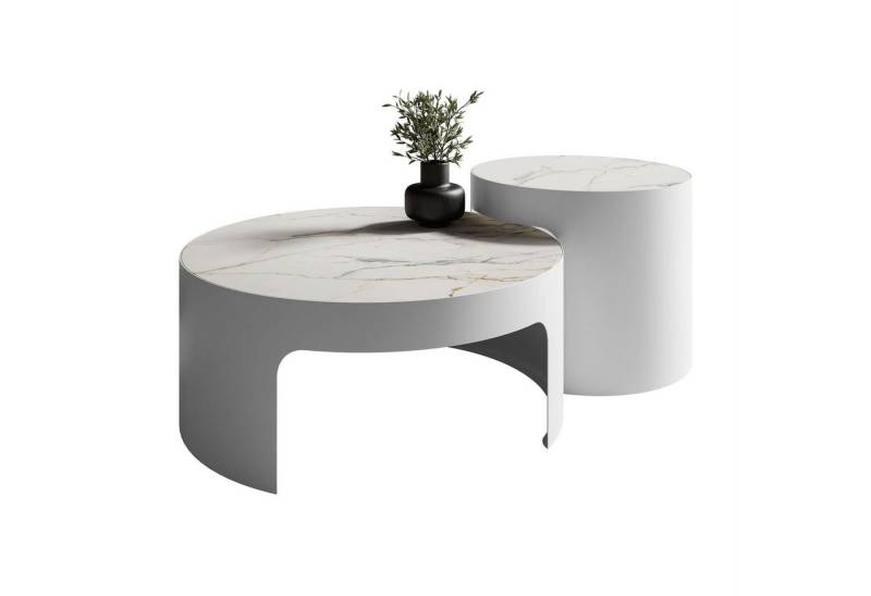 Lookway Couchtisch GAYA mit Marmorplatte (2er Set), Durchmesser: ⌀75,5 cm und ⌀50,5 cm von Lookway