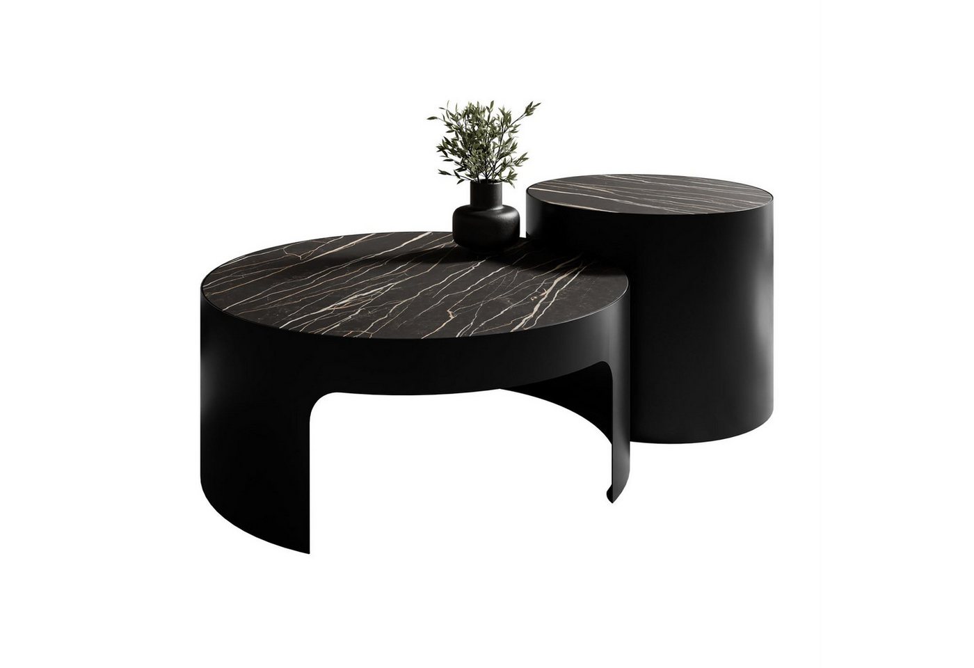 Lookway Couchtisch GAYA mit Marmorplatte (2er Set), Durchmesser: ⌀75,5 cm und ⌀50,5 cm von Lookway