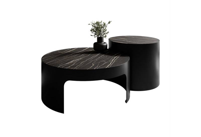 Lookway Couchtisch GAYA mit Marmorplatte (2er Set), Durchmesser: ⌀75,5 cm und ⌀50,5 cm von Lookway