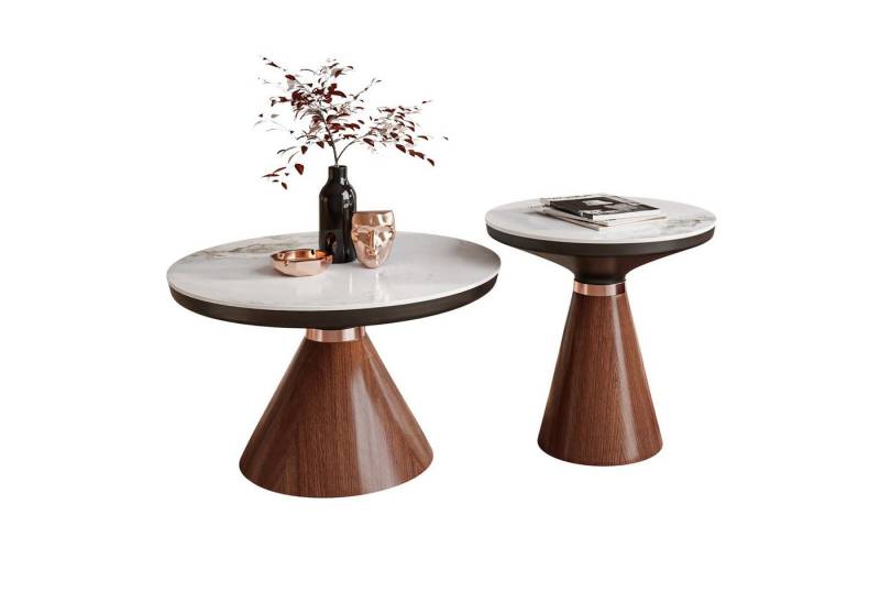 Lookway Couchtisch Giselle II 2-in-1 Couchtisch Set mit Hochglanz-Marmorplatte (2er Set), Durchmesser: ⌀70 cm und ⌀50cm von Lookway