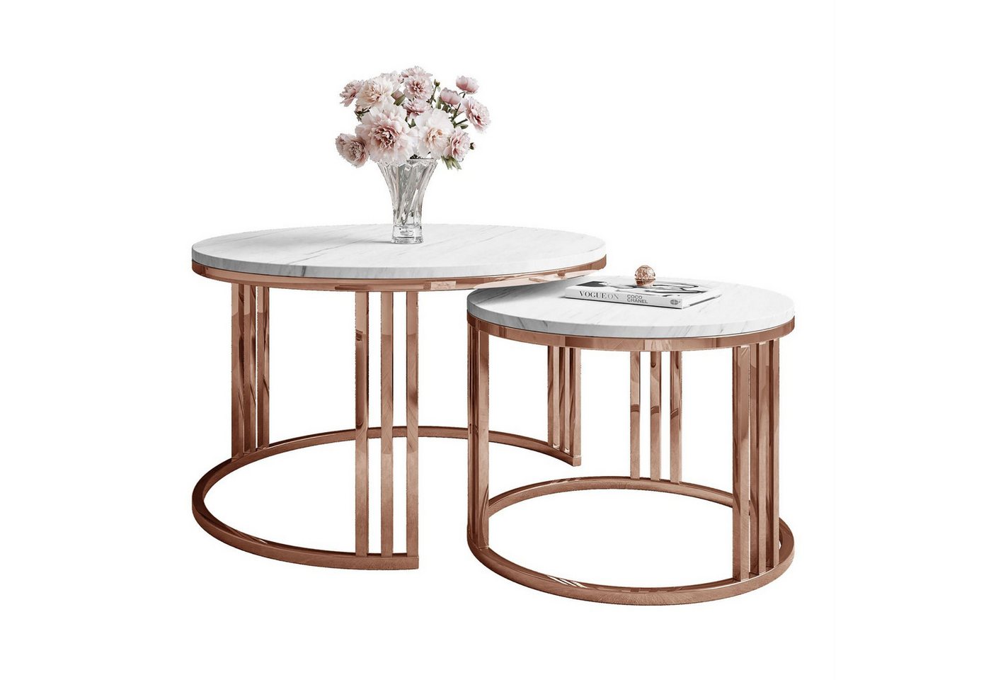 Lookway Couchtisch LORI 2in1 Couchtisch-Set in dem mattes Design mit Kupfergestell (2er Set), Durchmesser: ⌀70 cm und ⌀50 cm von Lookway