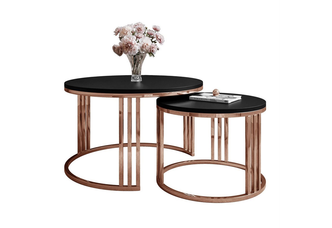Lookway Couchtisch LORI 2in1 Couchtisch-Set in dem mattes Design mit Kupfergestell (2er Set), Durchmesser: ⌀70 cm und ⌀50 cm von Lookway