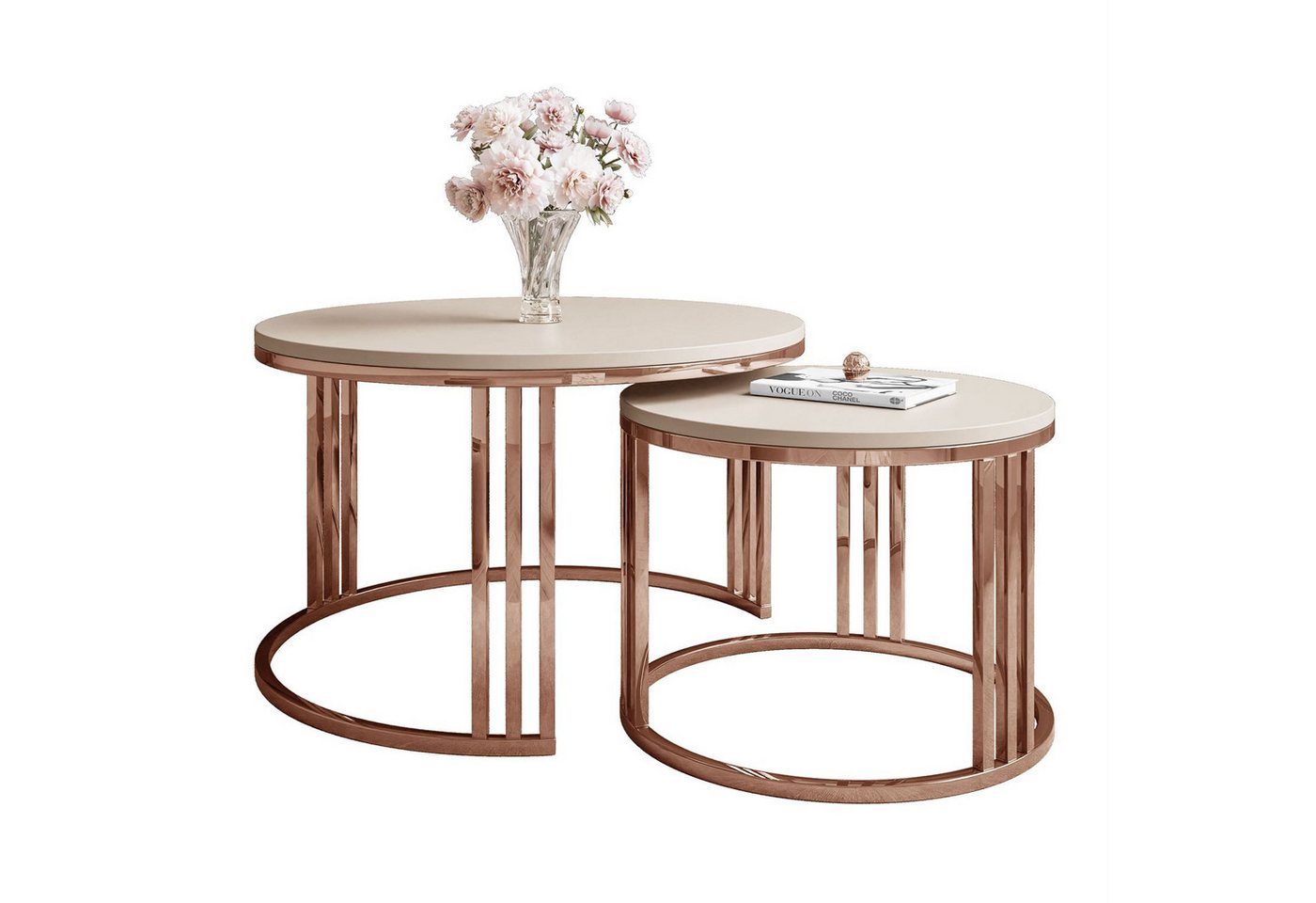 Lookway Couchtisch LORI 2in1 Couchtisch-Set in dem mattes Design mit Kupfergestell (2er Set), Durchmesser: ⌀70 cm und ⌀50 cm von Lookway