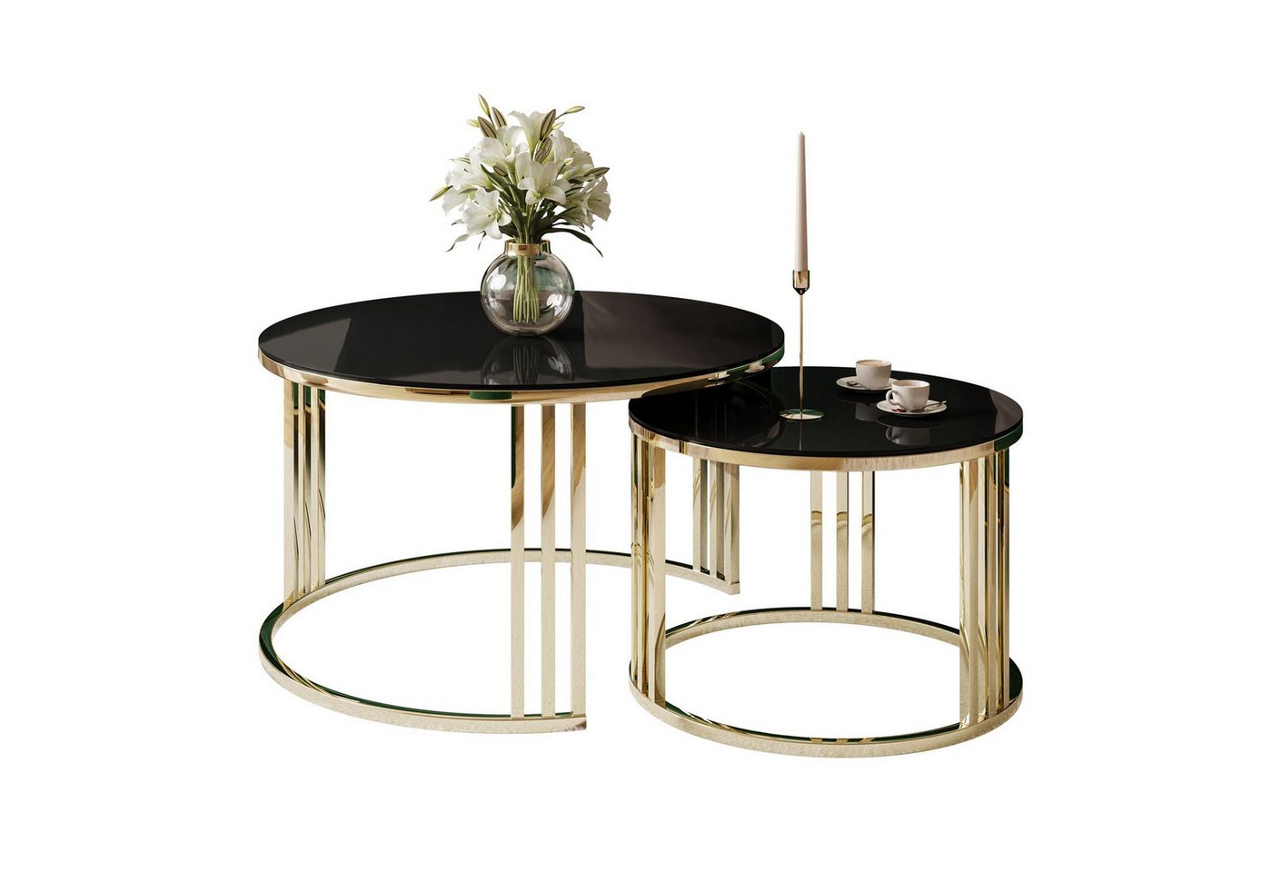 Lookway Couchtisch LORI 2in1 GLASS runder Couchtisch mit gold chrom Gestell (2er Set), Durchmesser: ⌀70 cm und ⌀50 cm von Lookway