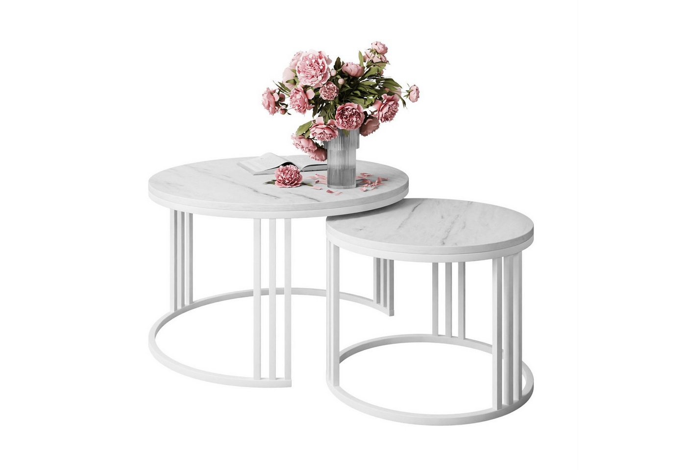 Lookway Couchtisch LORI 2in1 LEVANTO mit Marmorimitat-Platte (2er Set), Durchmesser: ⌀70 cm und ⌀50 cm von Lookway