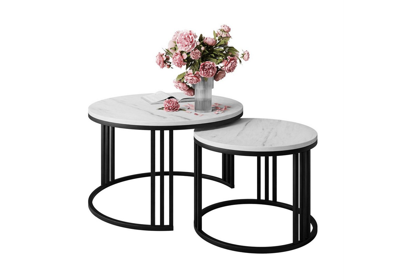 Lookway Couchtisch LORI 2in1 LEVANTO mit Marmorimitat-Platte (2er Set), Durchmesser: ⌀70 cm und ⌀50 cm von Lookway