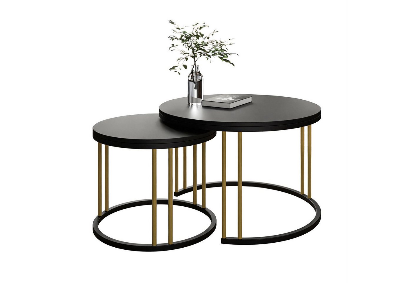 Lookway Couchtisch LORI 2in1 MIX II mit schwarzer matt Platte (2er Set), Durchmesser: ⌀70 cm und ⌀50 cm von Lookway