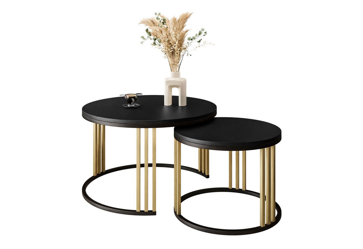 Lookway Couchtisch LORI 2in1 MIX mit mattschwarzer Platte (2er Set), Durchmesser: ⌀70 cm und ⌀50 cm von Lookway