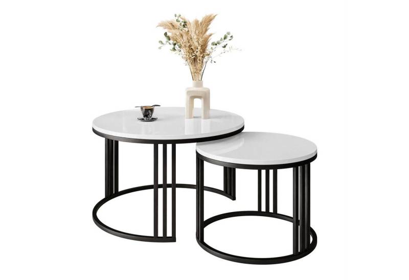 Lookway Couchtisch LORI 2in1 mit Hochglanz Platte (2er Set), Durchmesser: ⌀70 cm und ⌀50 cm von Lookway