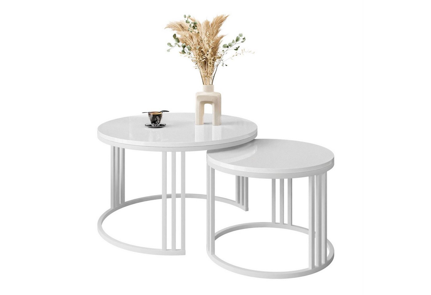 Lookway Couchtisch LORI 2in1 mit Hochglanz Platte (2er Set), Durchmesser: ⌀70 cm und ⌀50 cm von Lookway