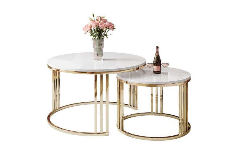 Lookway Couchtisch LORI 2in1 runder Couchtisch mit gold chrom Gestell (2er Set), Durchmesser: ⌀70 cm und ⌀50 cm von Lookway