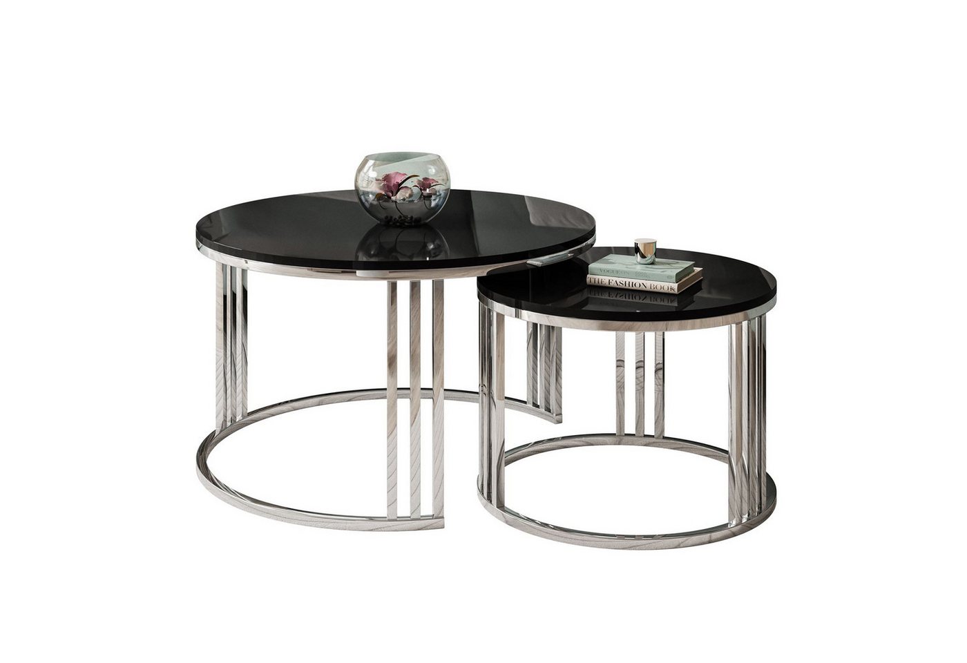 Lookway Couchtisch LORI 2in1 runder Couchtisch mit silber chrom gestell (2er Set), Durchmesser: ⌀70 cm und ⌀50 cm von Lookway