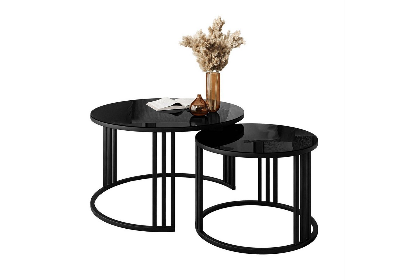 Lookway Couchtisch LORI GLASS 2in1 mit eleganter Tischplatte aus Glas (2er Set), Durchmesser: ⌀70 cm und ⌀50 cm von Lookway