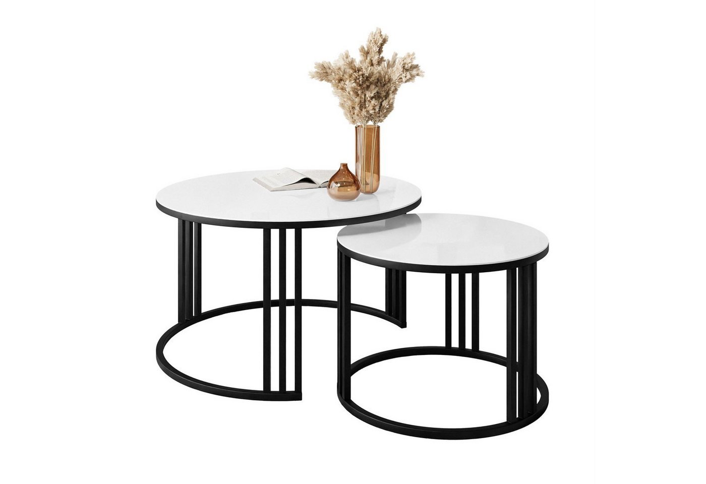 Lookway Couchtisch LORI GLASS 2in1 mit eleganter Tischplatte aus Glas (2er Set), Durchmesser: ⌀70 cm und ⌀50 cm von Lookway