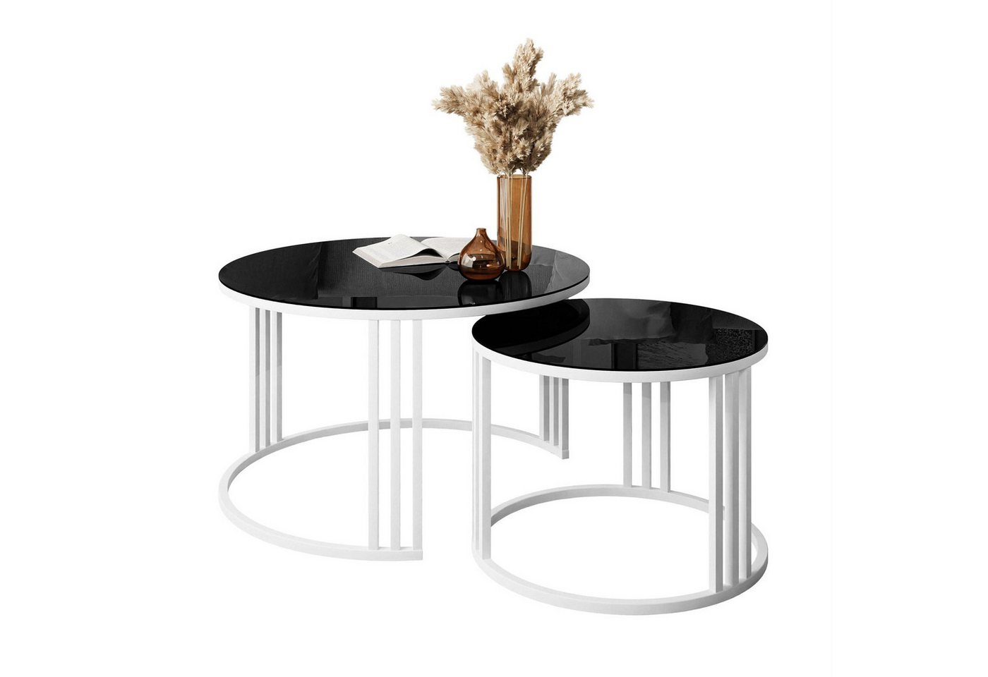 Lookway Couchtisch LORI GLASS 2in1 mit eleganter Tischplatte aus Glas (2er Set), Durchmesser: ⌀70 cm und ⌀50 cm von Lookway
