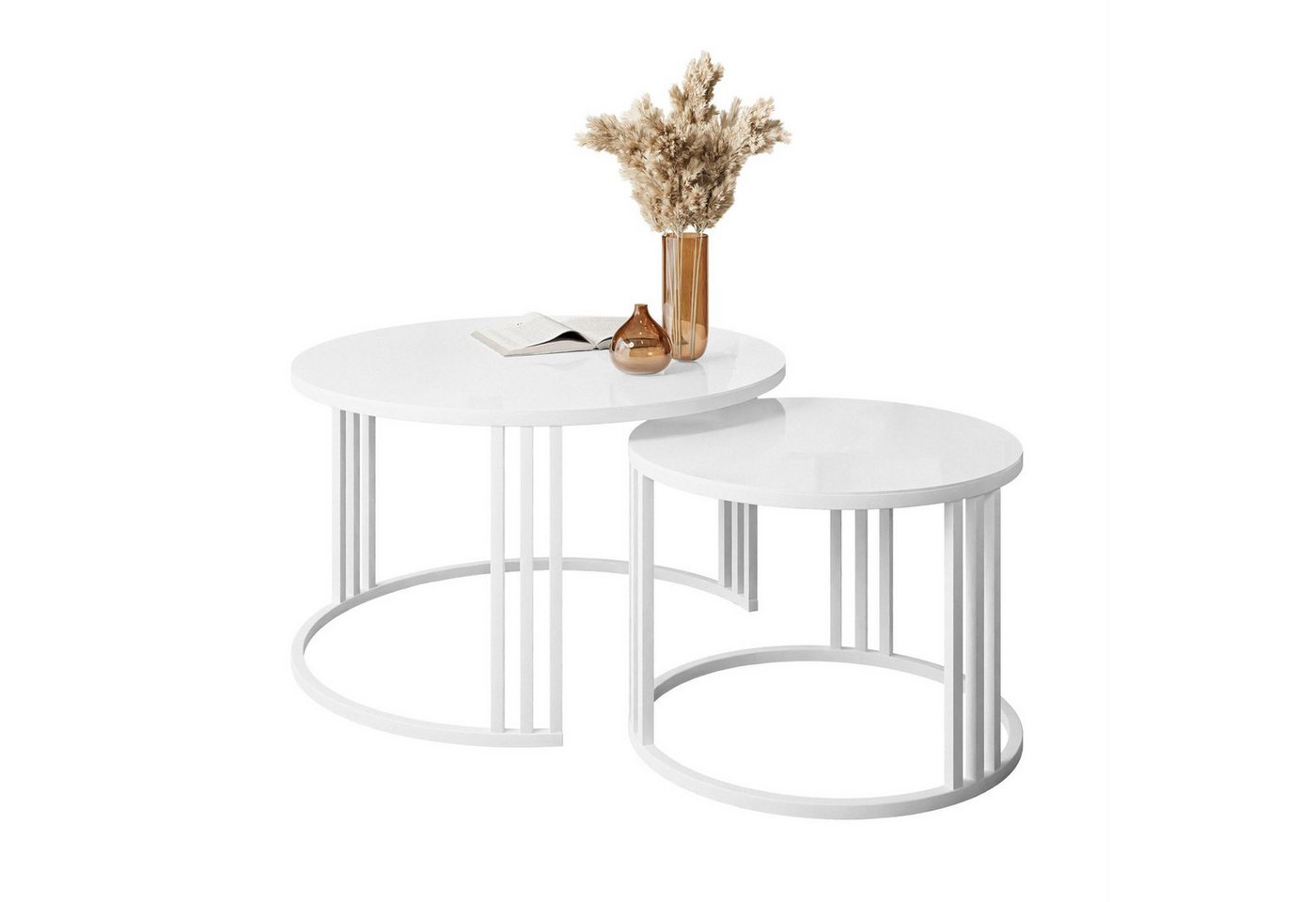 Lookway Couchtisch LORI GLASS 2in1 mit eleganter Tischplatte aus Glas (2er Set), Durchmesser: ⌀70 cm und ⌀50 cm von Lookway