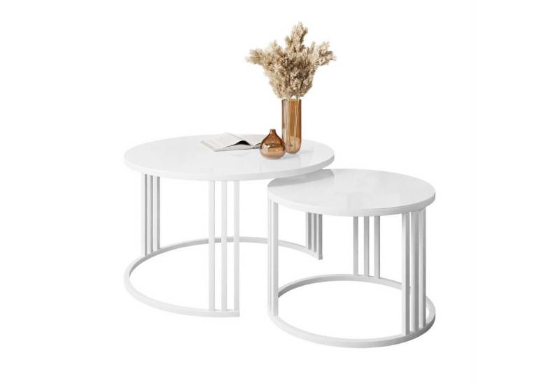 Lookway Couchtisch LORI GLASS 2in1 mit eleganter Tischplatte aus Glas (2er Set), Durchmesser: ⌀70 cm und ⌀50 cm von Lookway