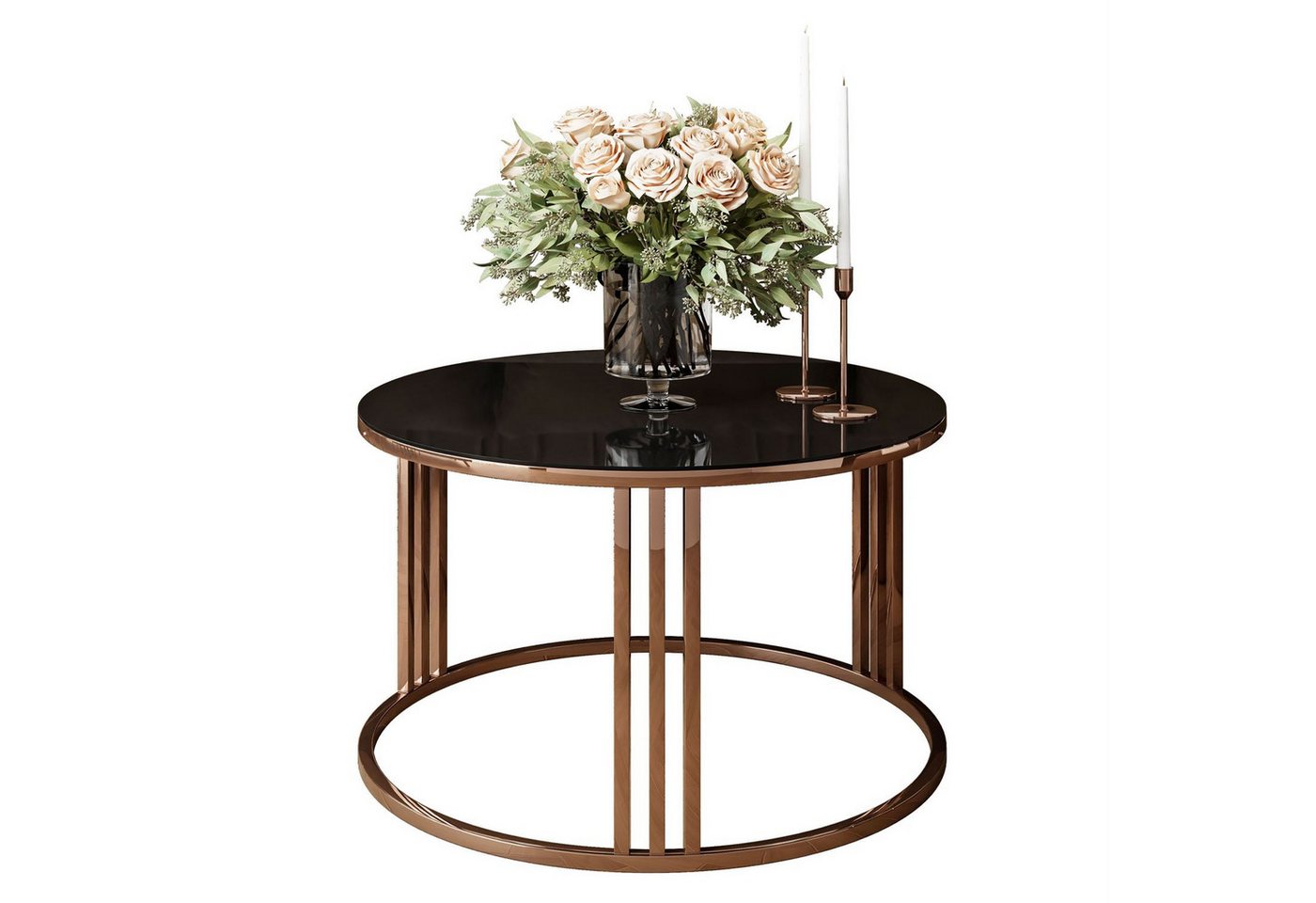 Lookway Couchtisch LORI GLASS Runder Couchtisch mit Kupfergestell von Lookway
