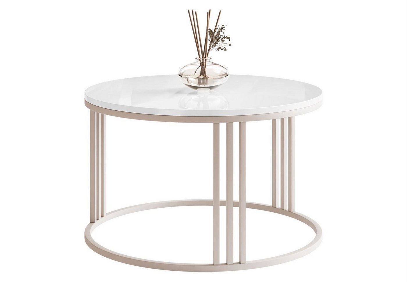 Lookway Couchtisch LORI HOCHGLANZ, runder Couchtisch mit kaschmirfarbenem Gestell (1x Tisch) von Lookway