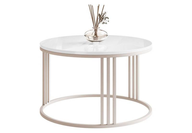 Lookway Couchtisch LORI HOCHGLANZ, runder Couchtisch mit kaschmirfarbenem Gestell (1x Tisch) von Lookway