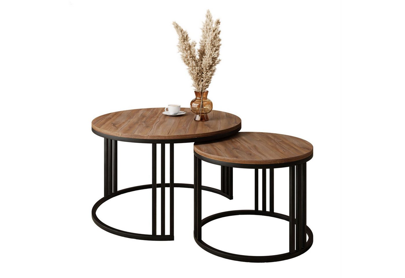 Lookway Couchtisch LORI LOFT 2in1 mit Tischplatte in Eiche-Dekor (2er Set), Durchmesser: ⌀70 cm und ⌀50 cm von Lookway