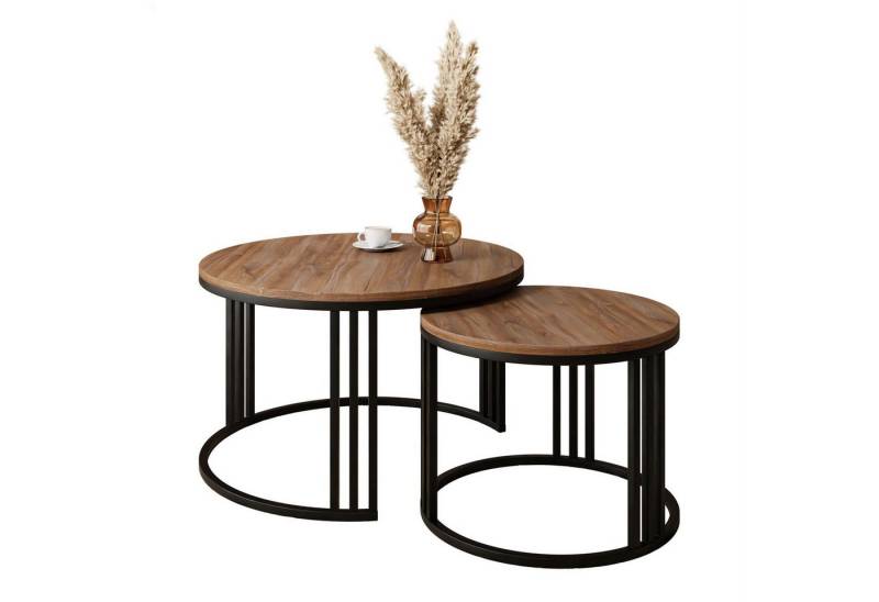 Lookway Couchtisch LORI LOFT 2in1 mit Tischplatte in Eiche-Dekor (2er Set), Durchmesser: ⌀70 cm und ⌀50 cm von Lookway