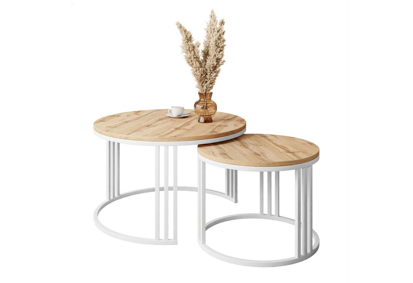 Lookway Couchtisch LORI LOFT 2in1 mit Tischplatte in Eiche-Dekor (2er Set), Durchmesser: ⌀70 cm und ⌀50 cm von Lookway