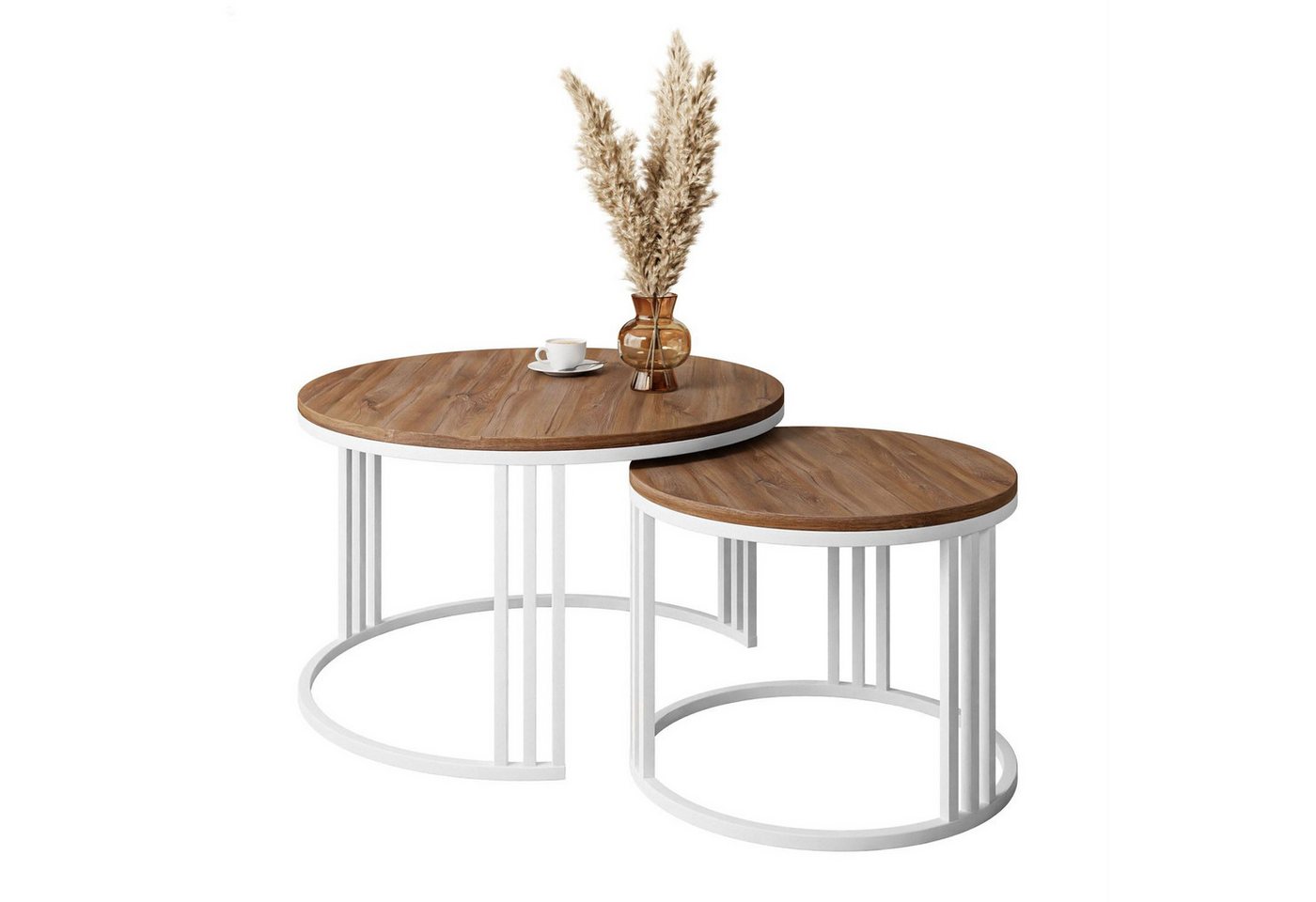 Lookway Couchtisch LORI LOFT 2in1 mit Tischplatte in Eiche-Dekor (2er Set), Durchmesser: ⌀70 cm und ⌀50 cm von Lookway