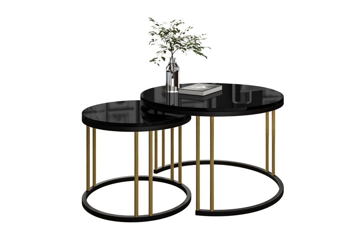 Lookway Couchtisch LORI MIX II mit Hochglanzplatte (2er Set), Durchmesser: ⌀70 cm und ⌀50 cm von Lookway