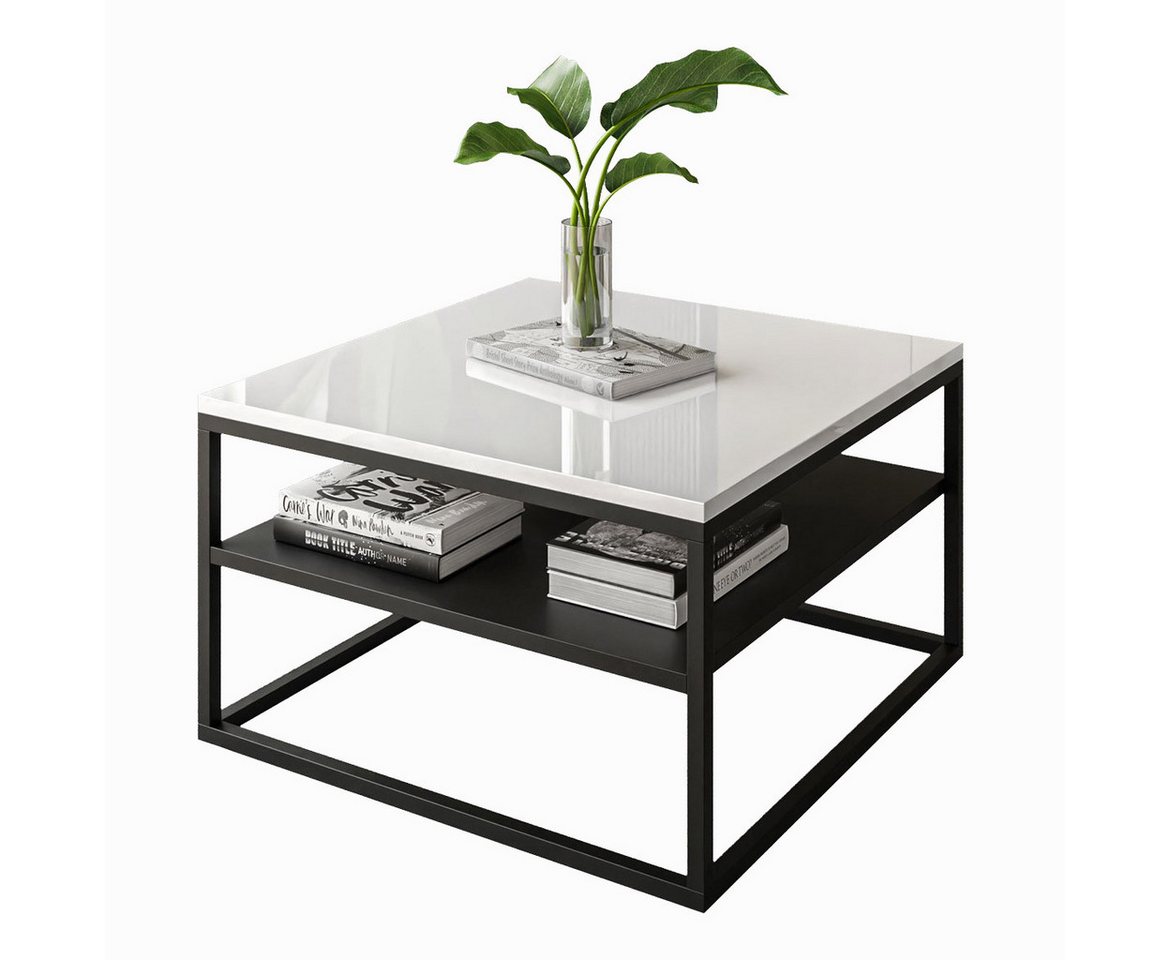 Lookway Couchtisch NOVA HOCHGLANZ mit Ablage auf schwarzem Gestell (1x Tisch), Breite: 68,5 von Lookway