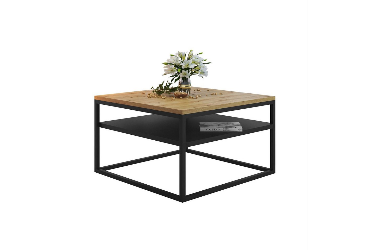 Lookway Couchtisch NOVA LOFT mit Ablage auf schwarzem Gestell (1x Tisch), Breite: 68,5 von Lookway