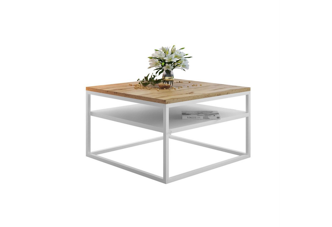 Lookway Couchtisch NOVA LOFT mit Ablage auf weißem Gestell (1x Tisch), Breite: 68,5 cm von Lookway