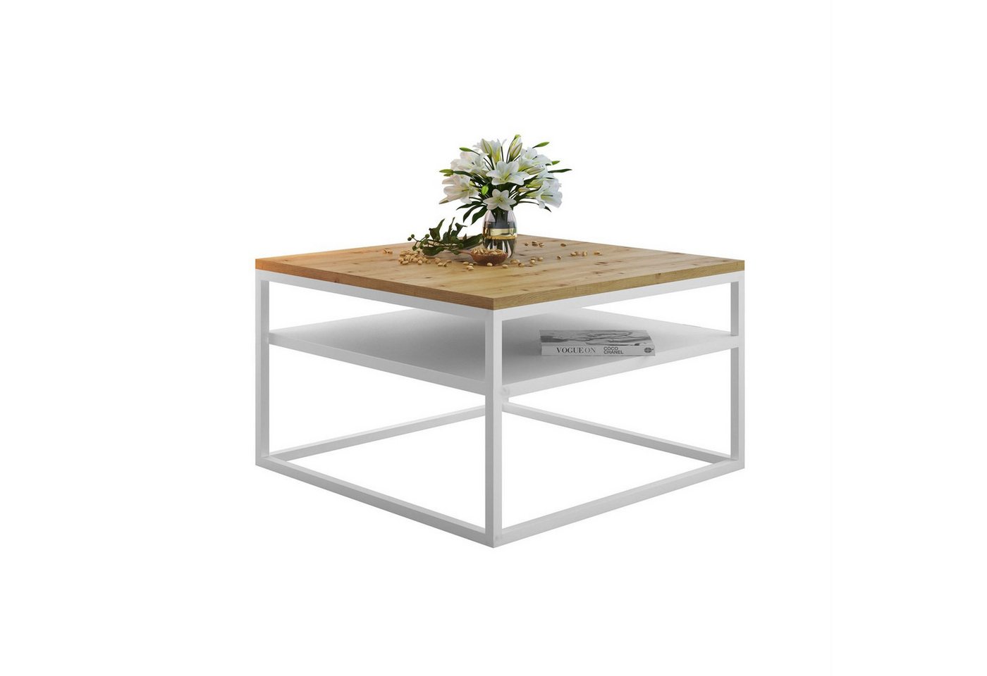 Lookway Couchtisch NOVA LOFT mit Ablage auf weißem Gestell (1x Tisch), Breite: 68,5 cm von Lookway