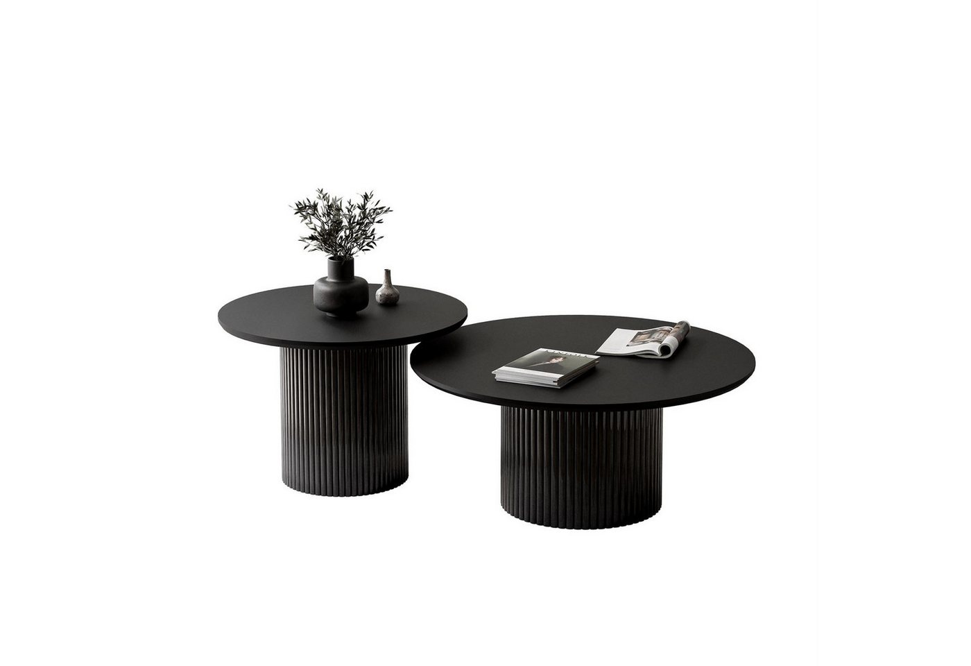 Lookway Couchtisch OVI-Tischset mit geriffelter Basis (2er Set), Durchmesser: ⌀80 cm und ⌀60 cm von Lookway