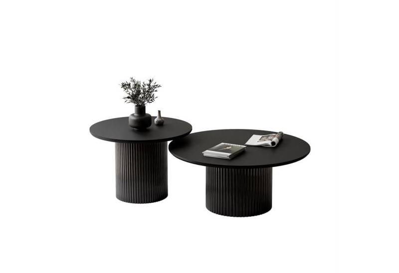 Lookway Couchtisch OVI-Tischset mit geriffelter Basis (2er Set), Durchmesser: ⌀80 cm und ⌀60 cm von Lookway