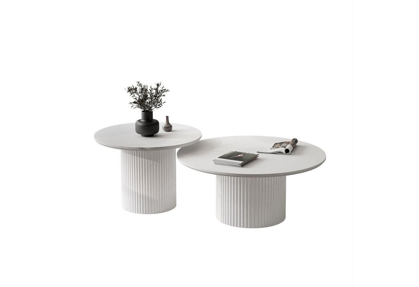 Lookway Couchtisch OVI-Tischset mit geriffelter Basis (2er Set), Durchmesser: ⌀80 cm und ⌀60 cm von Lookway