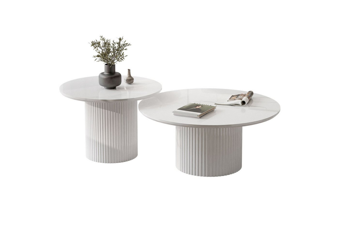 Lookway Couchtisch OVI-Tischset mit geriffelter Basis (2er Set), Durchmesser: ⌀80 cm und ⌀60 cm von Lookway