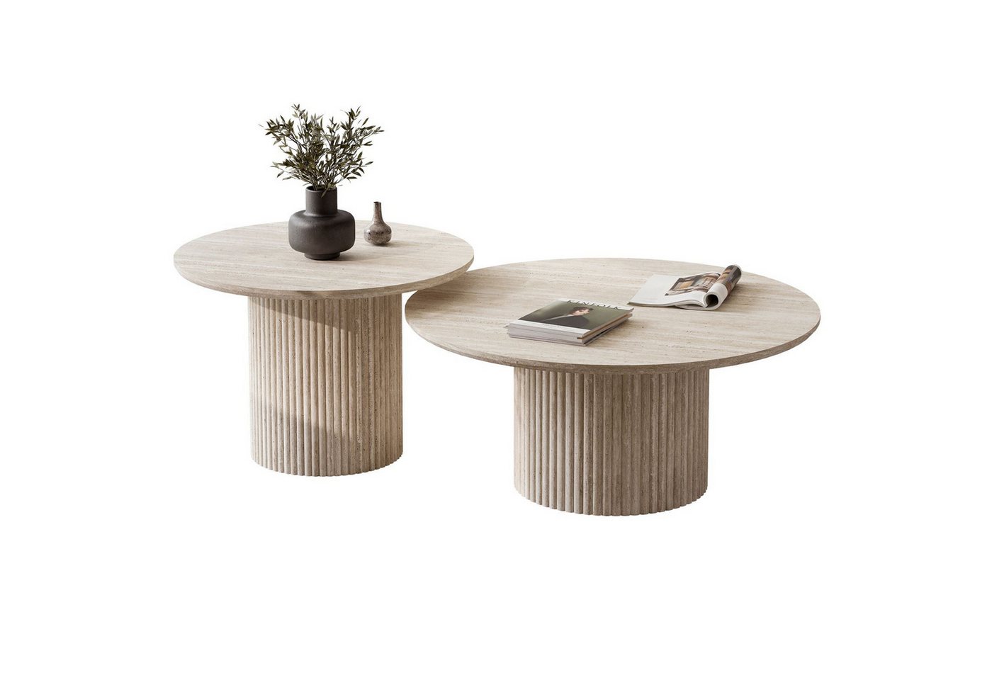 Lookway Couchtisch OVI-Tischset mit geriffelter Basis (2er Set), Durchmesser: ⌀80 cm und ⌀60 cm von Lookway