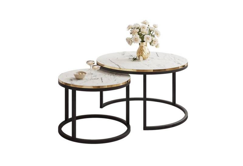 Lookway Couchtisch SOLEIL 2in1 MARMOR Runder Couchtisch mit Ablage (2er Set), Durchmesser: ⌀70 cm und ⌀50 cm von Lookway
