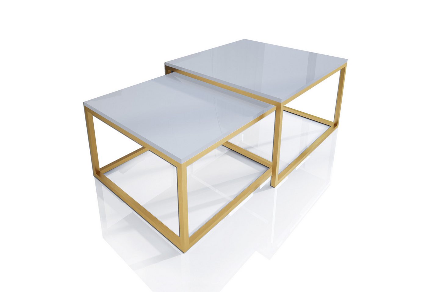 Lookway Couchtisch YOSHI 2in1 auf goldenem Gestell matt (2er-Set), Breite: 70 cm und 60 cm von Lookway