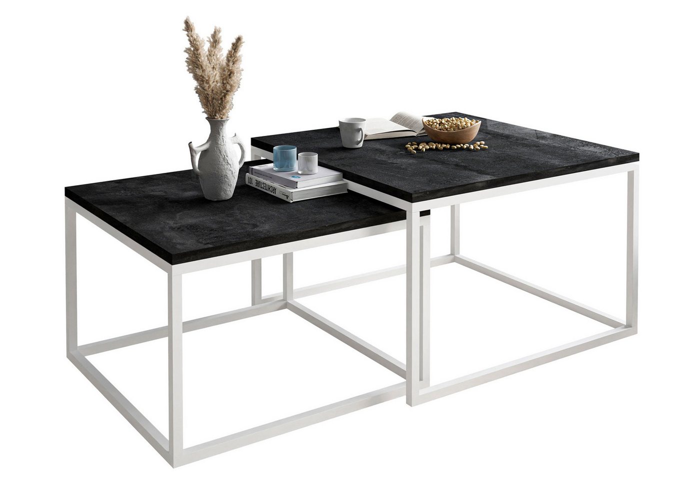 Lookway Couchtisch YOSHI 2in1 dunkler Beton (2er-Set), Breite: 70 cm und 60 cm von Lookway