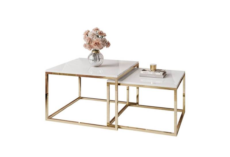 Lookway Couchtisch YOSHI 2in1 mit Goldenem Chromgestell (2er-Set), Breite: 70 cm und 60 cm von Lookway