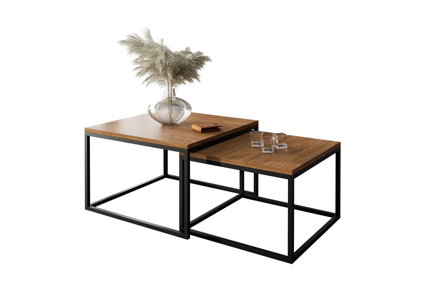 Lookway Couchtisch YOSHI 2in1 mit Tischplatte in natürlicher Holzfarbe 52 cm (2er-Set), Breite: 70 cm und 60 cm von Lookway