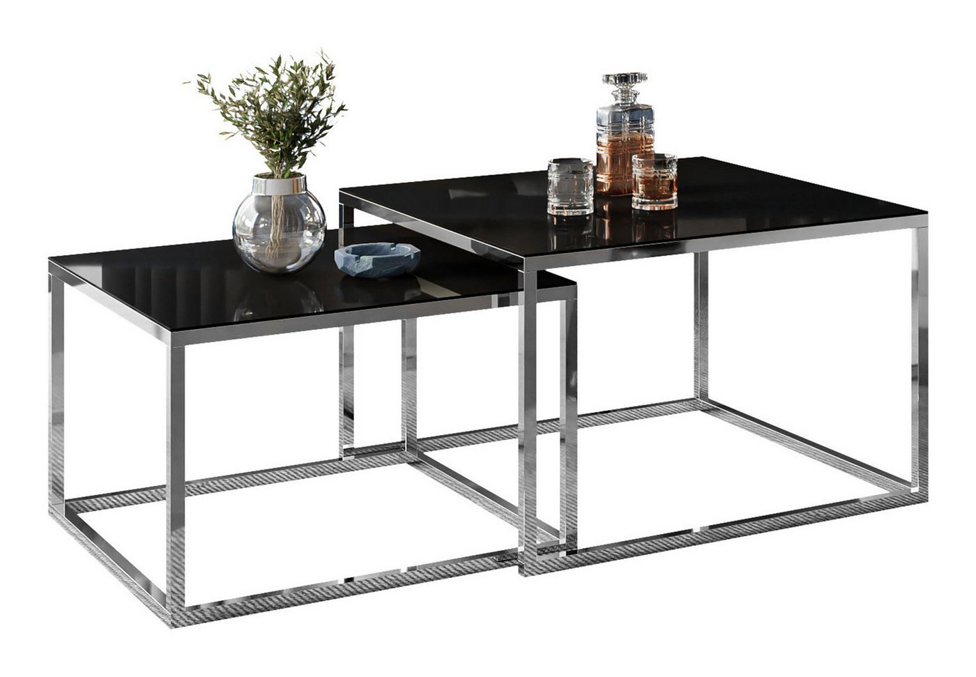 Lookway Couchtisch YOSHI GLASS 2in1 Chromgestell mit Glassplatte (2er-Set), Breite: 70 cm und 60 cm von Lookway