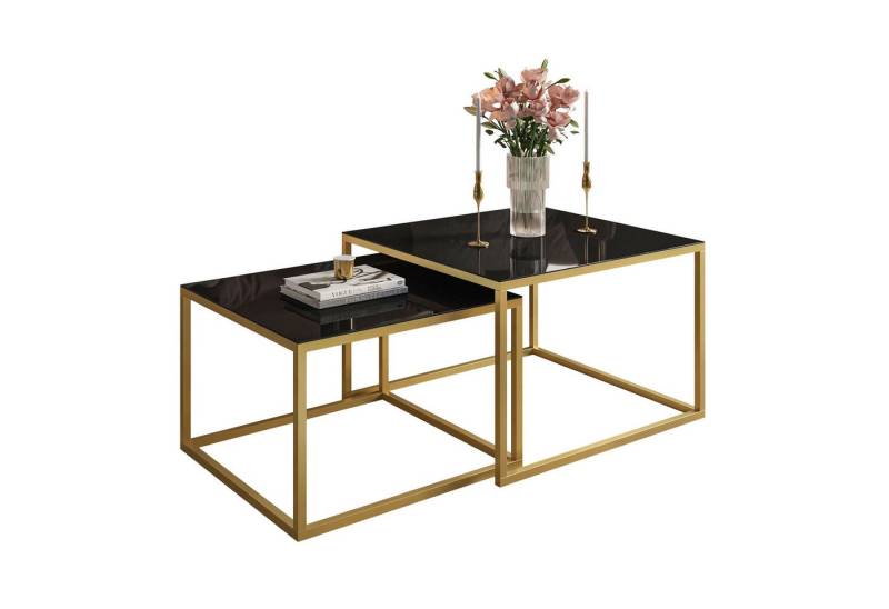 Lookway Couchtisch YOSHI GLASS 2in1 mit Glasplatte, Gestell in Gold Matt (2er-Set), Breite: 70 cm und 60 cm von Lookway