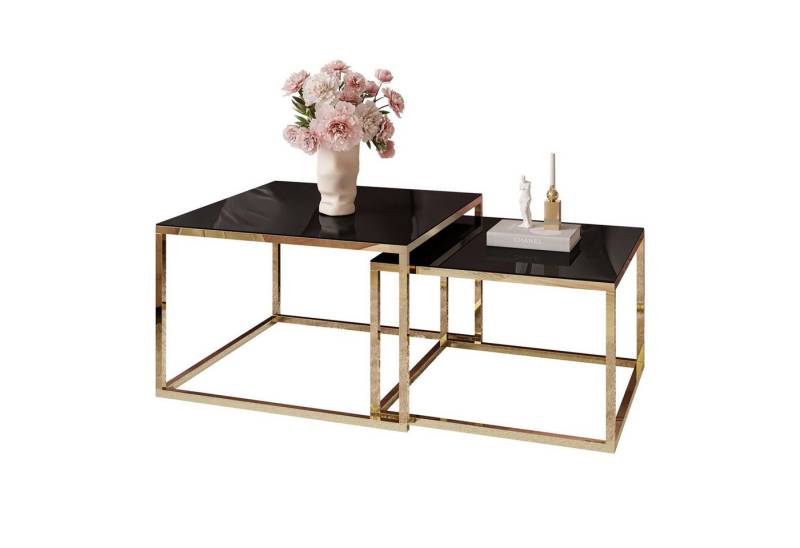 Lookway Couchtisch YOSHI GLASS 2in1 mit Goldenem Chromgestell (2er-Set), Breite: 70 cm und 60 cm von Lookway