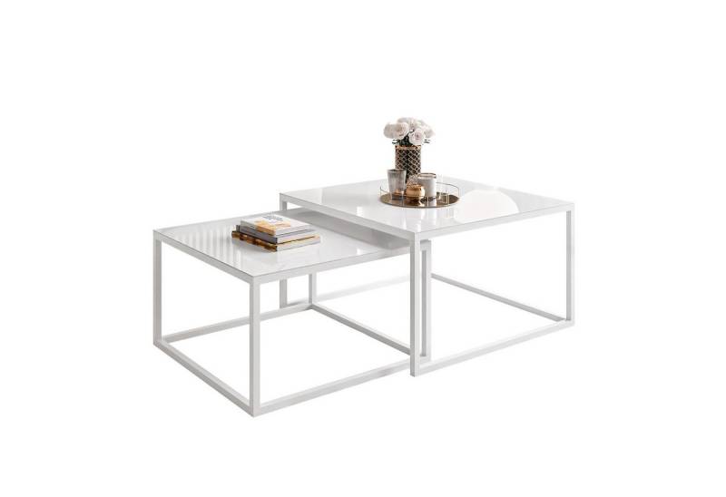 Lookway Couchtisch YOSHI GLASS 2in1 mit schwarzem und weißem Gestell (2er-Set), Breite: 70 cm und 60 cm von Lookway