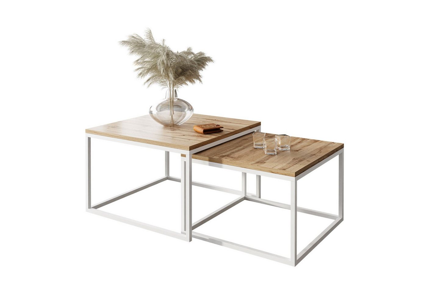 Lookway Couchtisch Yoshi 2in1 mit Tischplatte in natürlicher Holzfarbe (2er-Set), Breite: 70 cm und 60 cm von Lookway